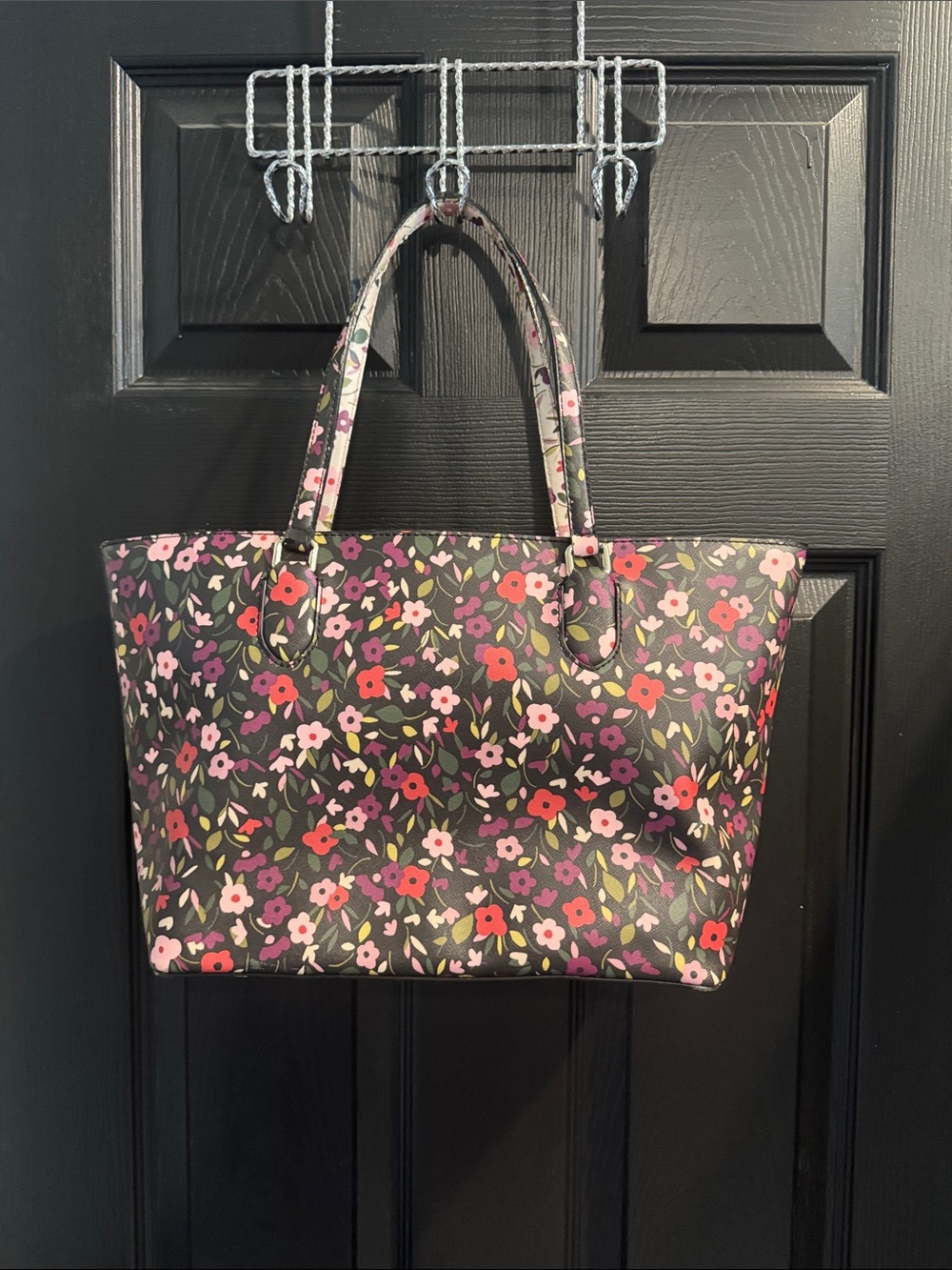 kate spade Floral Tote in Black with Pink & Red Flowers - Picture 2 of 5